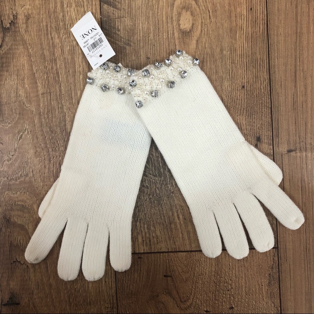 SOLD NWT Ann Taylor Jeweled Cuff White Gloves Rhinestone & Pearls - Picture 1 of 5